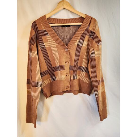WITTY FOX 2pc Brown Plaid Waist Length Sweater w Spaghetti Strap Top Size- XL - Picture 3 of 8
